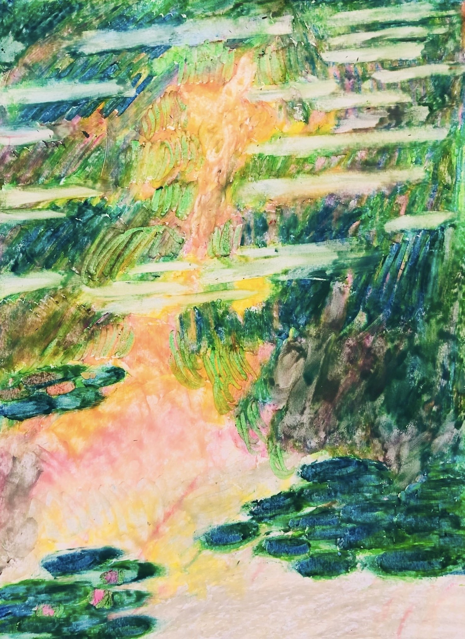 クレヨン画・モネ『睡蓮の池』の模写｜空想だいあぱ案内人kuramaippei