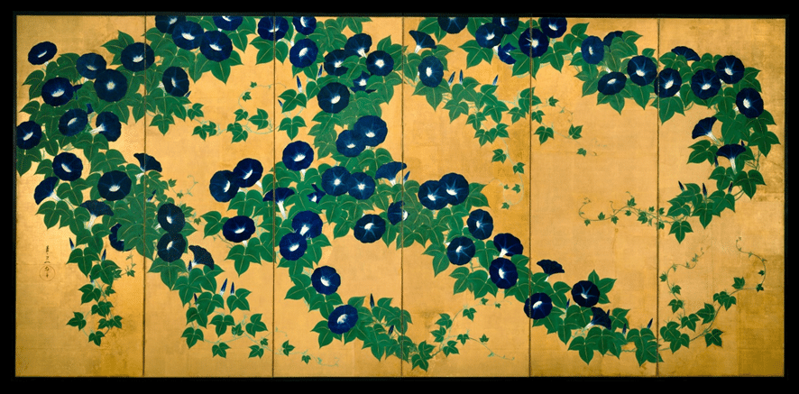 鈴木其一 花鳥画 【菊に鶺鴒図】複製画 所蔵監修財団 永青文庫 539 即決品 鈴木其一<朝顔図屛風>|日本花卉文化株式会社