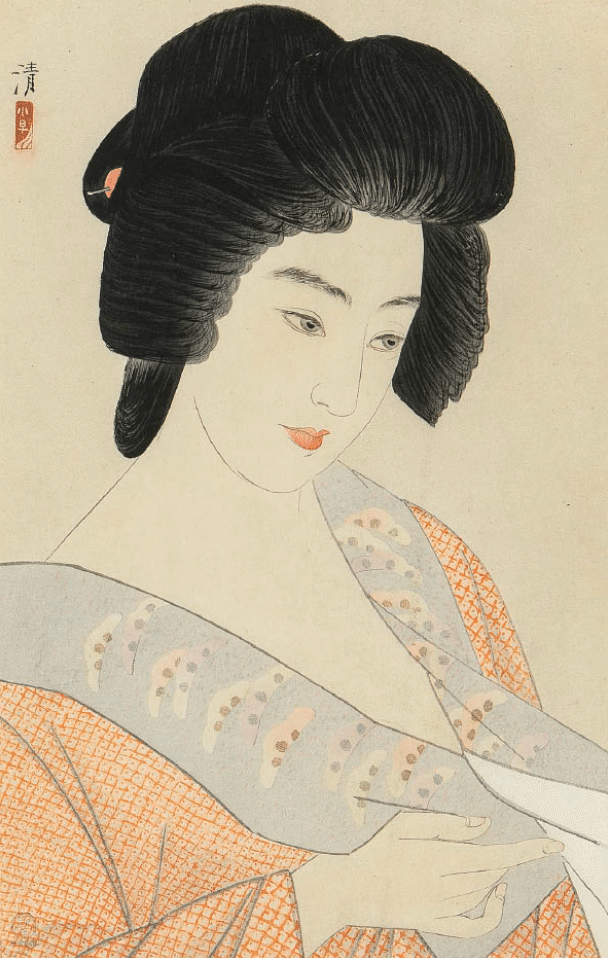 小早川清　(瞳)　版画　浮世絵 女性肖像 復刻版 多少の傷 汚れ有 小早川清 (瞳) 版画 浮世絵 女性肖像 復刻版 多少の傷 汚れ有