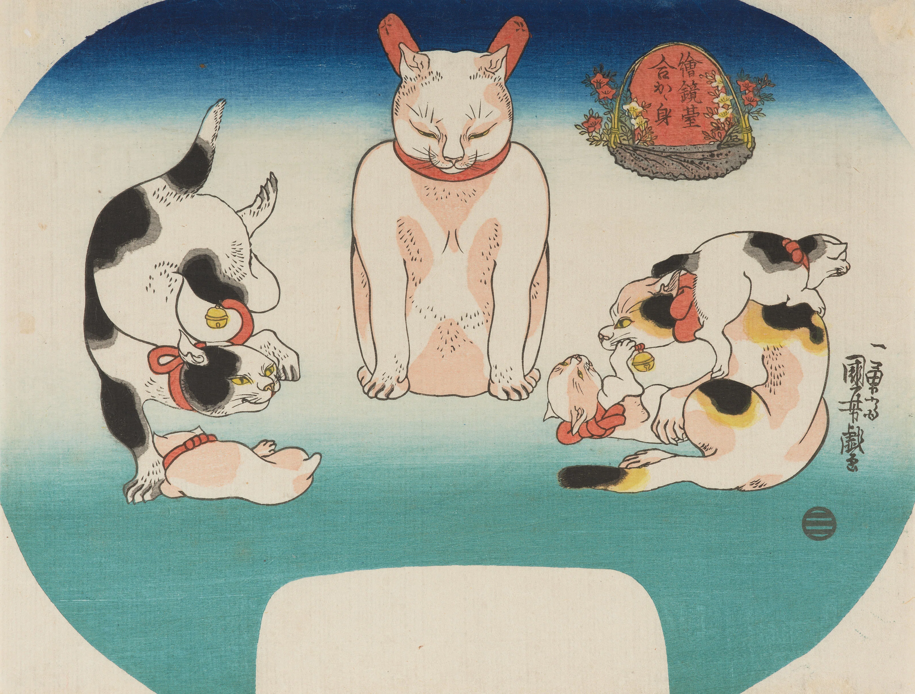 浮世絵 国芳 1枚 芝居の一場面 女性からの耳打ち 国芳の団扇絵・猫と歌舞伎とチャキチャキ娘｜学芸員さんに訊く、江戸の