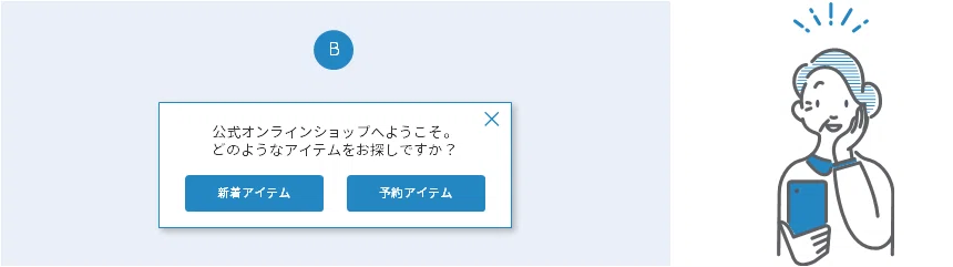 「公式オンラインショップへようこそ」の一文があるB
