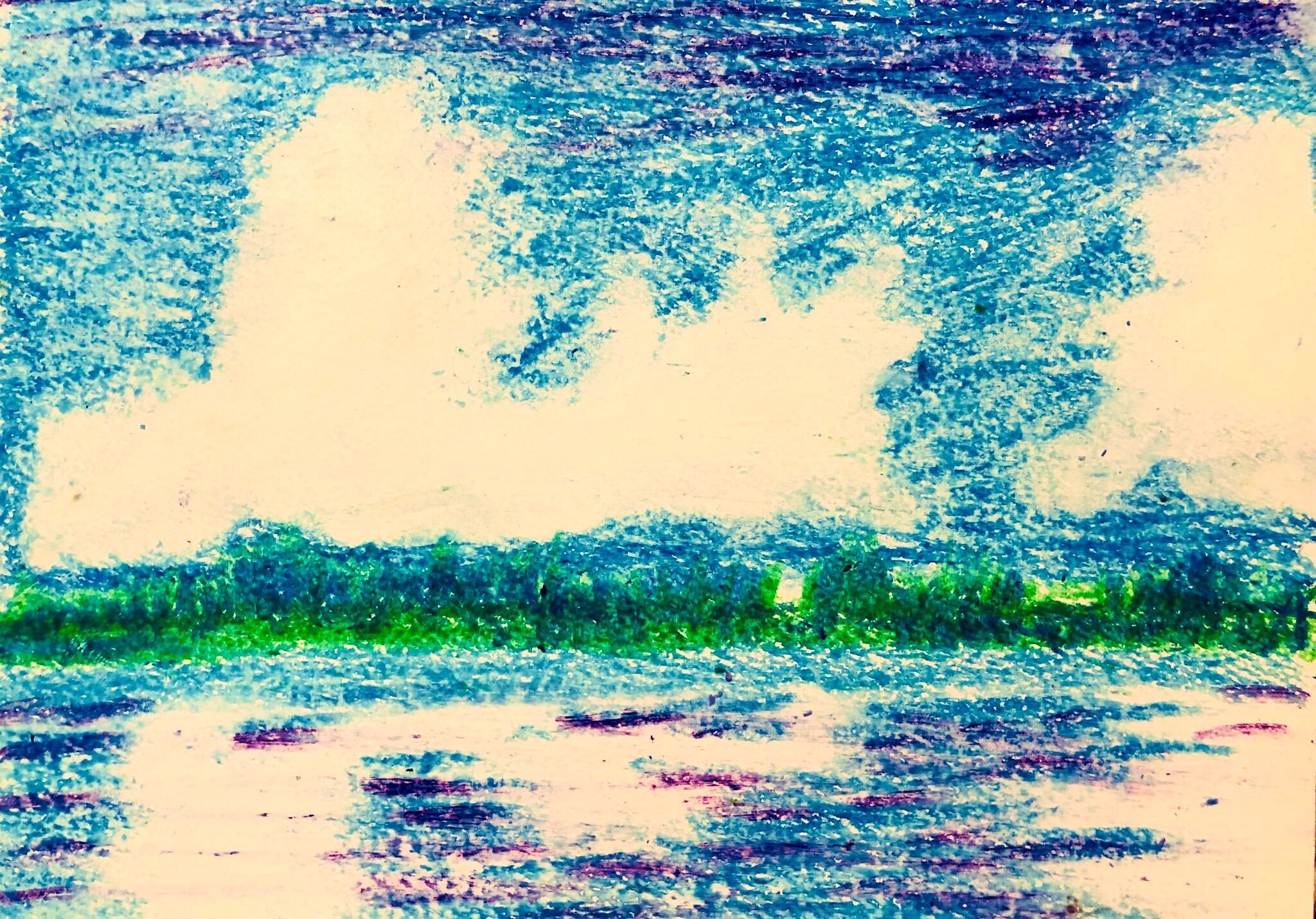 クレヨン画・夏の空｜空想だいあぱ案内人kuramaippei