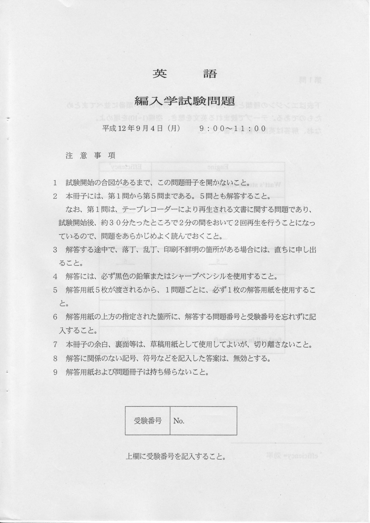 千葉大学工学部 編入学試験過去問 12年分！！