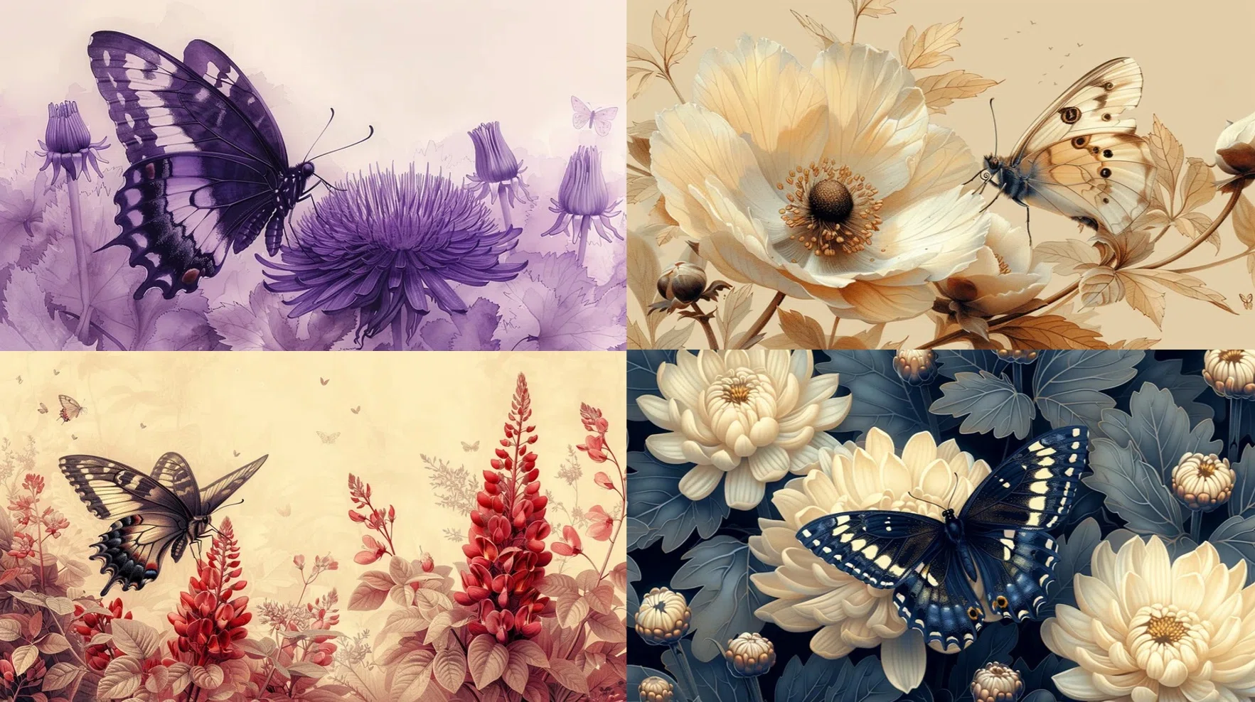 Prompt Collection (002) - Monotone Flowers and Butterflies｜新(Shin)