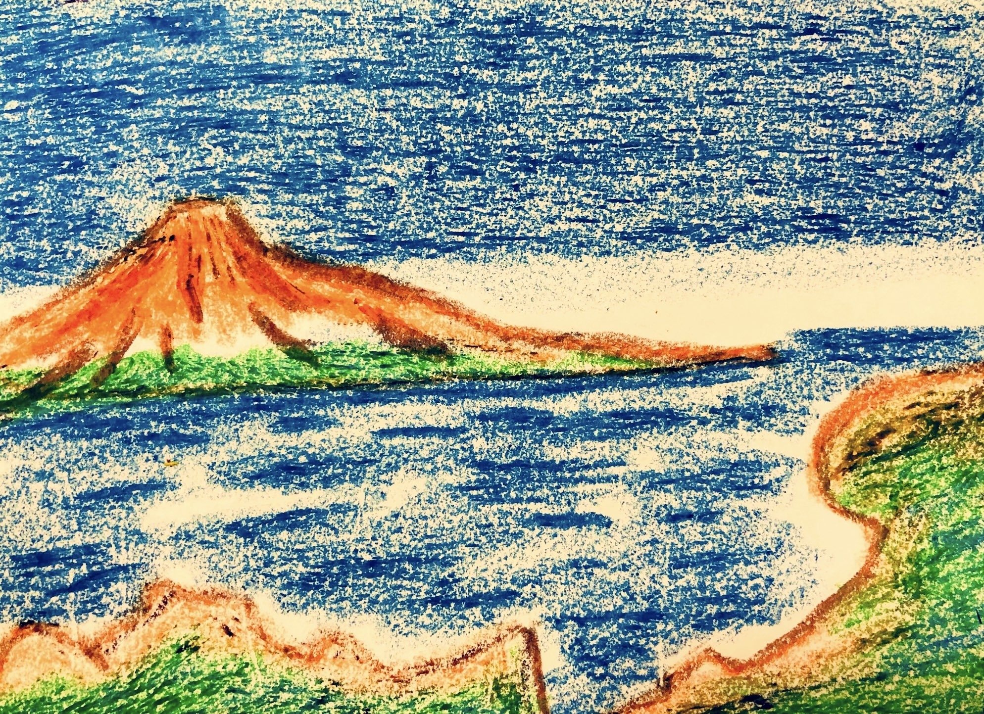 クレヨン画・桜島｜空想だいあぱ案内人kuramaippei