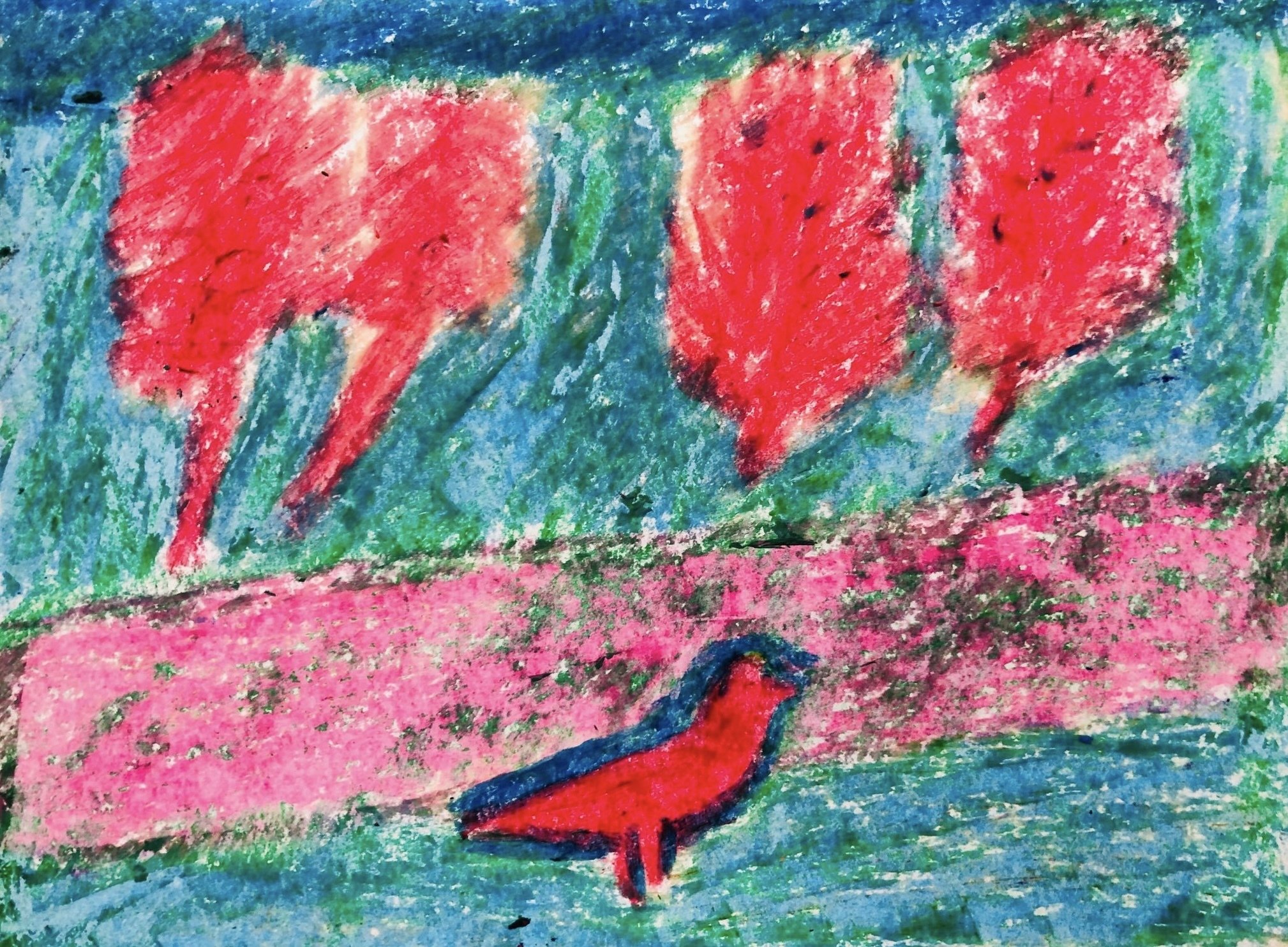 クレヨン画・砧公園のカラス｜空想だいあぱ案内人kuramaippei