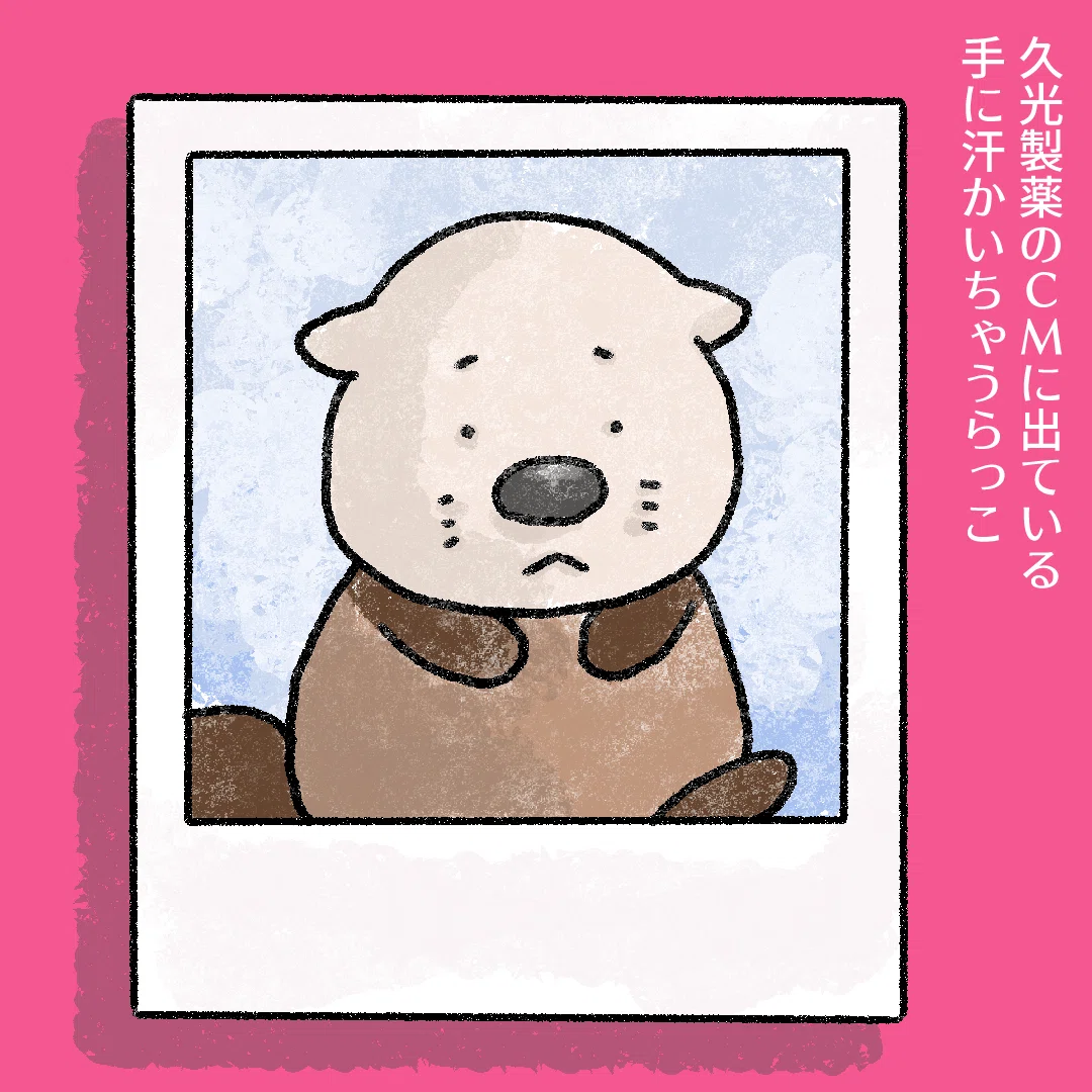 今日の似顔絵。らっこのらっここっていう名前なんだって。おいもじもじするなよ。大丈夫だよ。元気出せよ～｜あべかよこ マンガ家・イラストレーター