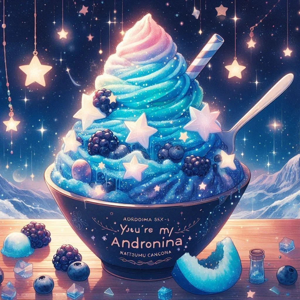 君は僕のアンドロメダのようなキラキラ輝くお星さまのかき氷You are my Andromeda-like shaved ice with sparkling stars.