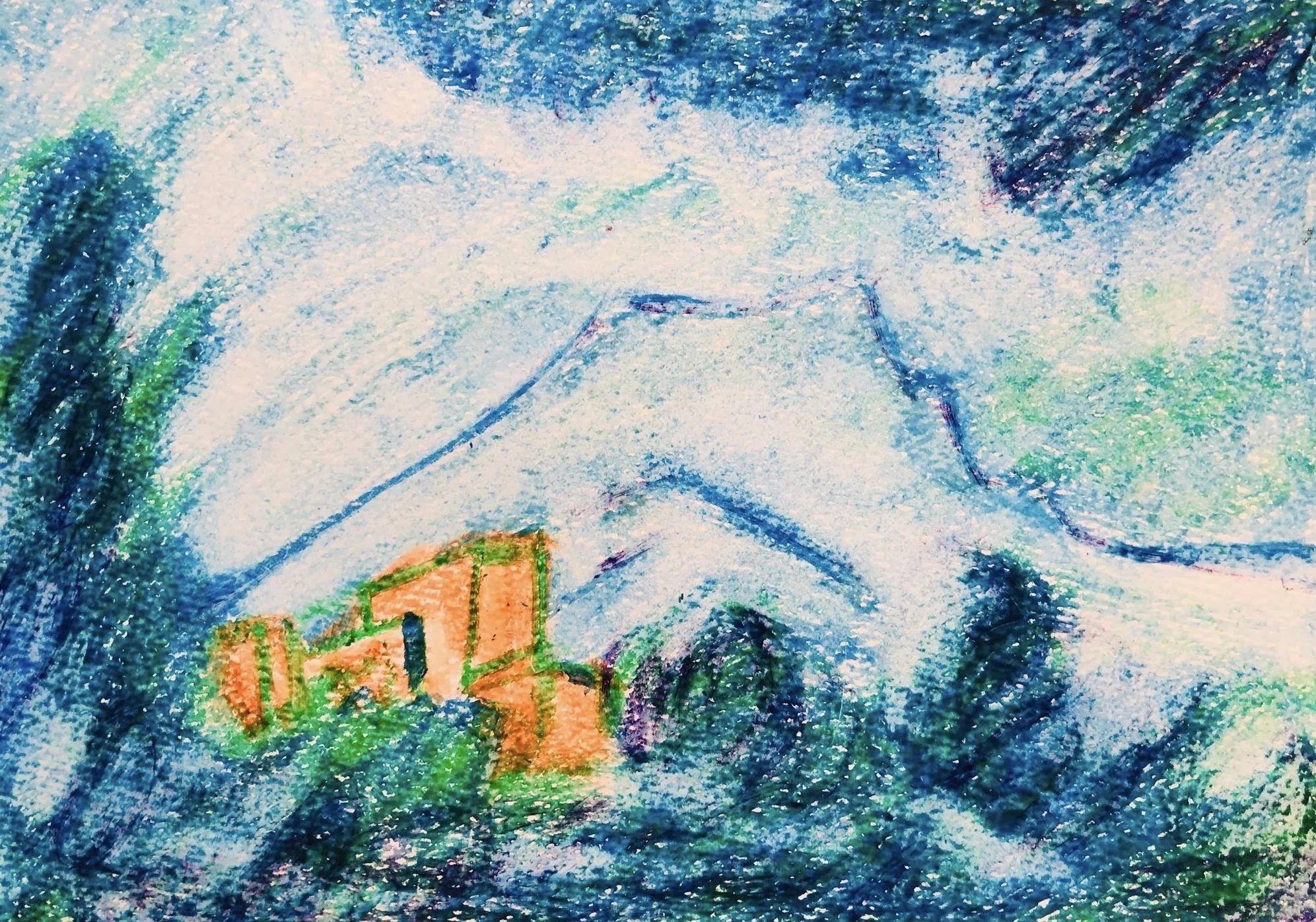 クレヨン画・セザンヌ 《サント=ヴィクトワール山とシャトー・ノワール