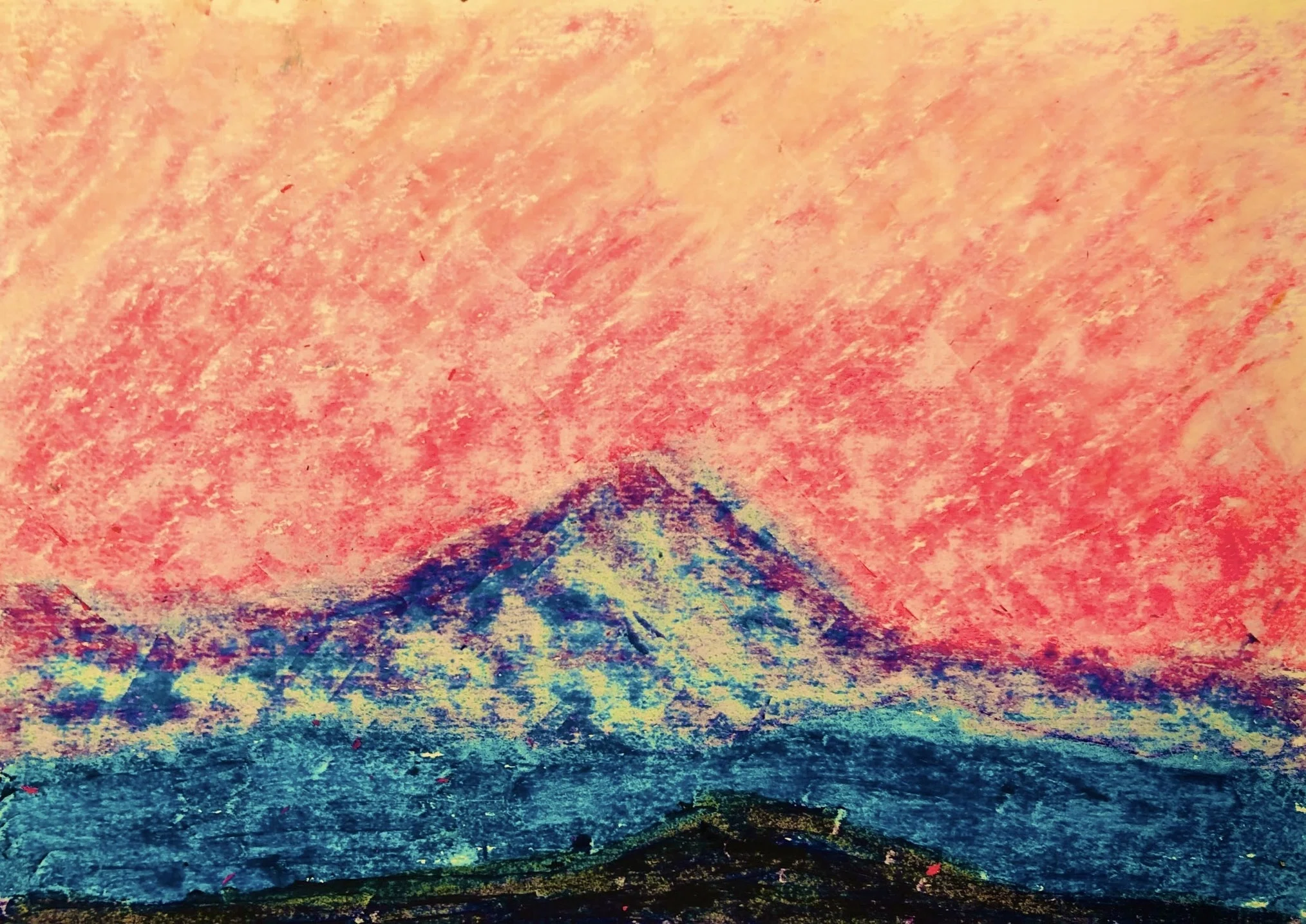 クレヨン画・山脈｜空想だいあぱ案内人kuramaippei