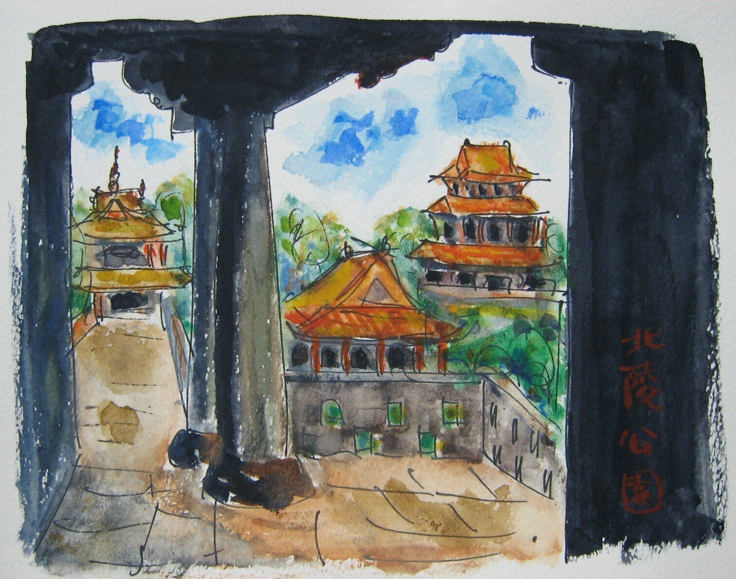 水彩画 風景画 中華人民共和国 画家 婁中國 直筆 額装 水彩画 風景画 中華人民共和国 画家 婁中國 直筆 額装 - メルカリ