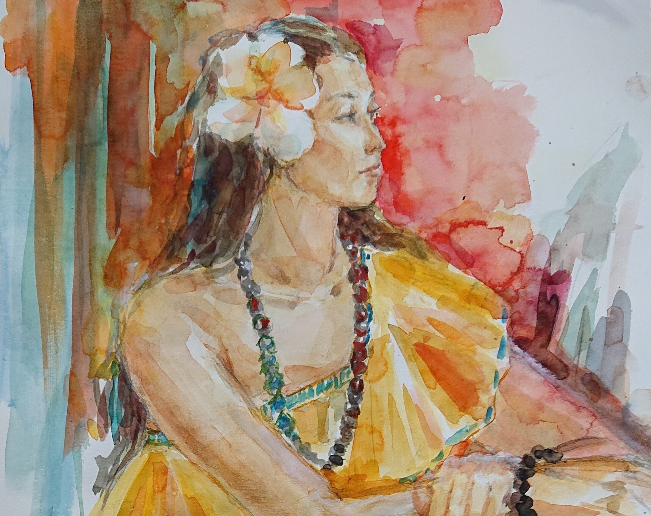 油彩画 ぼたんのさく頃 奈良晋裕
