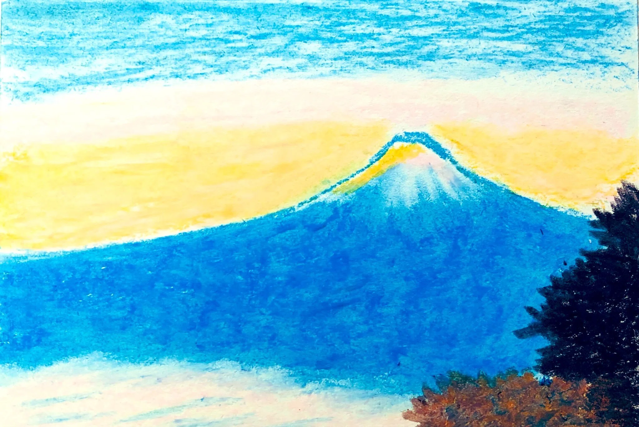 クレヨン画・富士山｜空想だいあぱ案内人kuramaippei