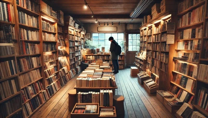 古書店で本がたくさん並んでいる様子