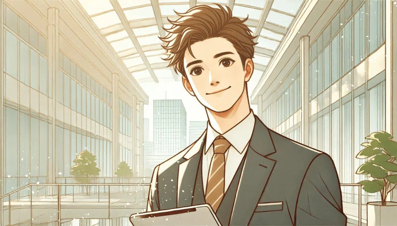 笑顔で前を向いている男性のイラスト
