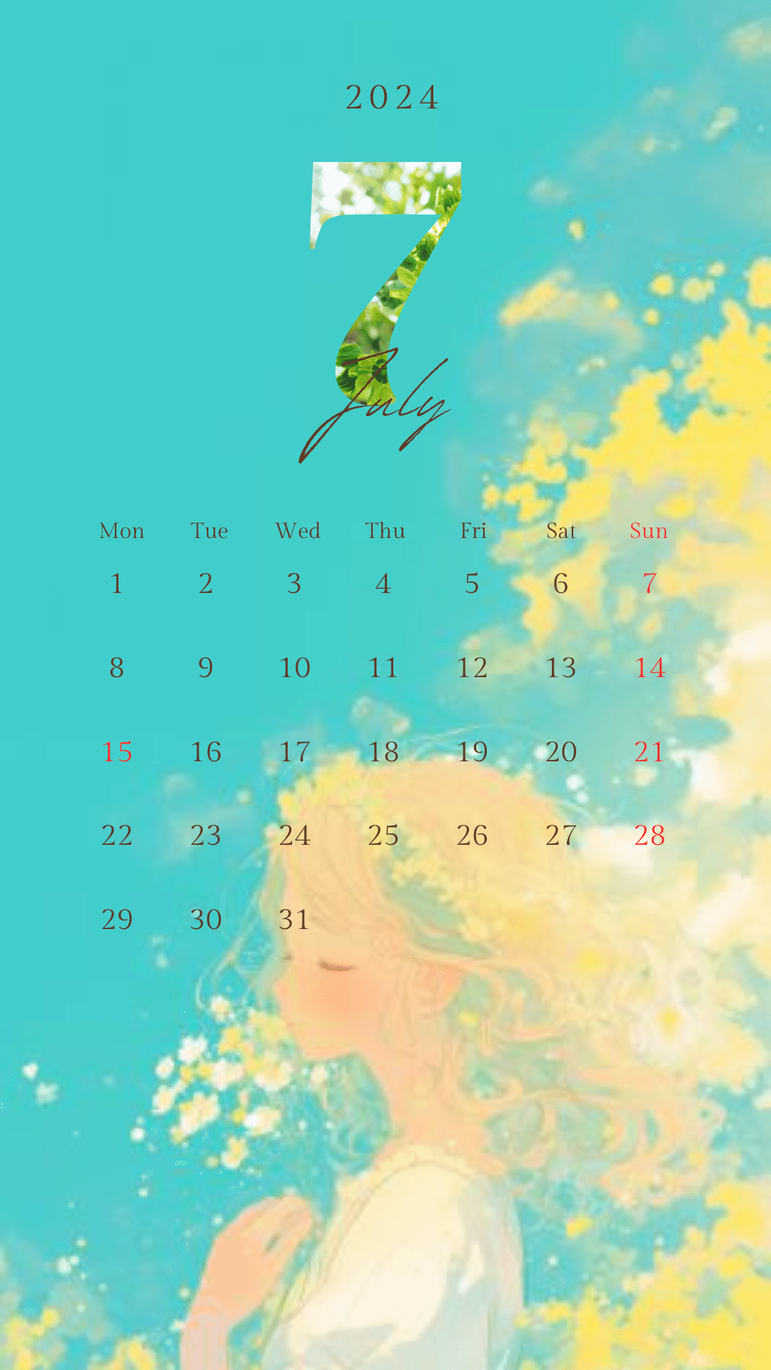 カレンダー2024年7月［スマホ壁紙・10枚］｜黒崎澪