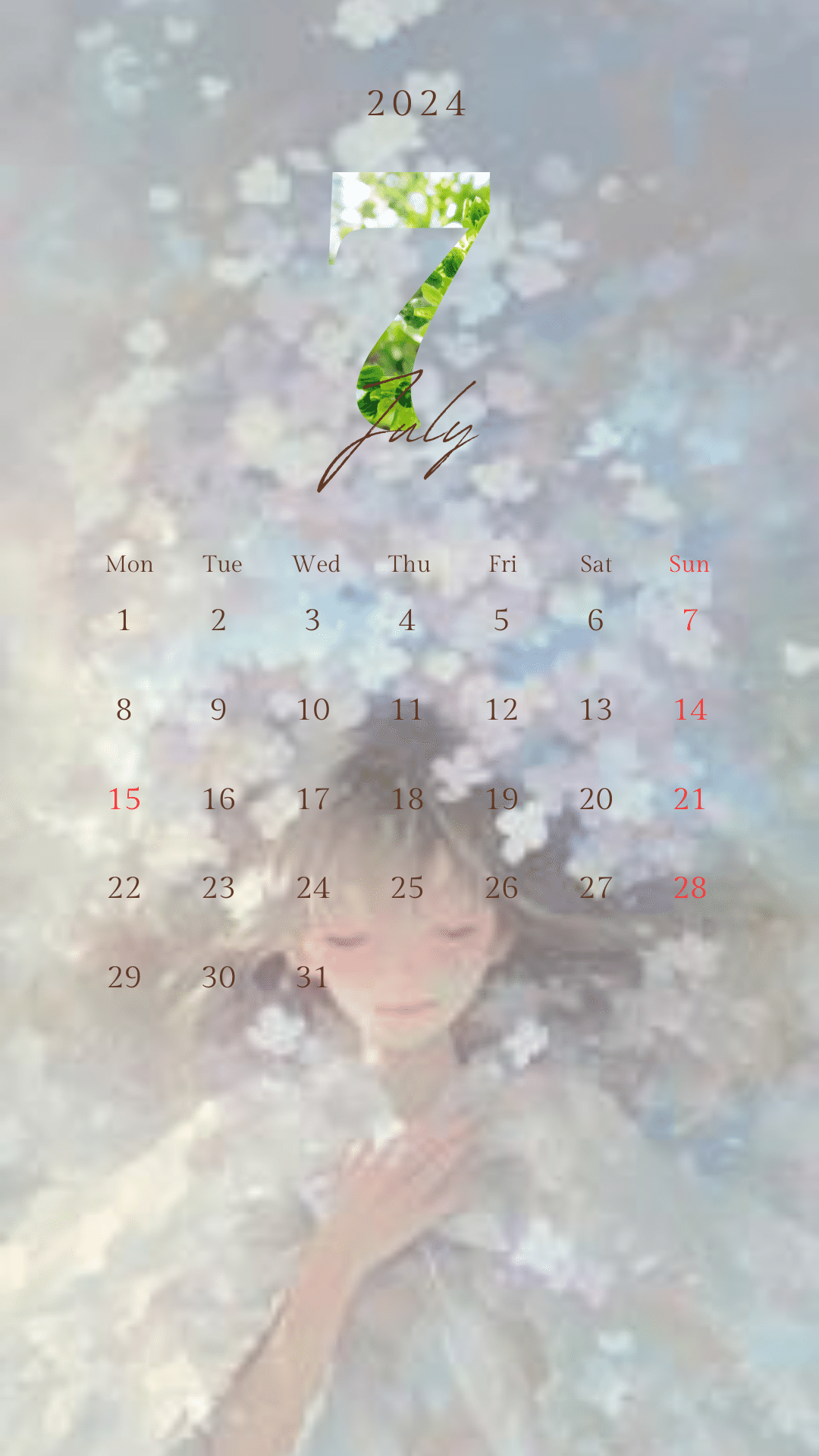 カレンダー2024年7月［スマホ壁紙・10枚］｜黒崎澪