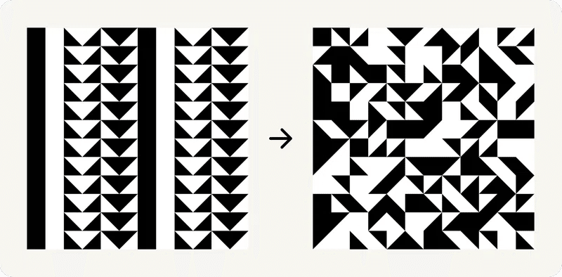 プラグイン実行サンプル２。四角や三角の図形がランダムに並んでいる