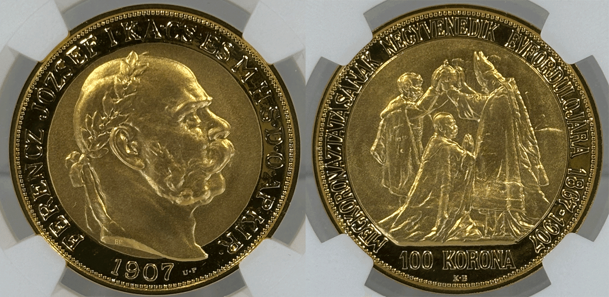 【MS63】1907年 フランツヨーゼフ1世戴冠40年記念 5コロナ銀貨 NGC MS63】1907年 フランツヨーゼフ1世戴冠40年記念 5コロナ銀貨 NGC