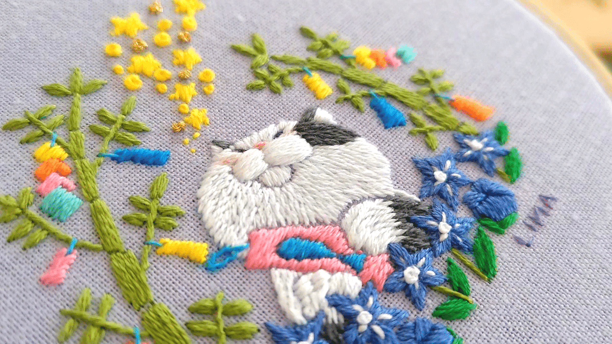 今週の刺繍「猫さんの七夕」｜うすい りな