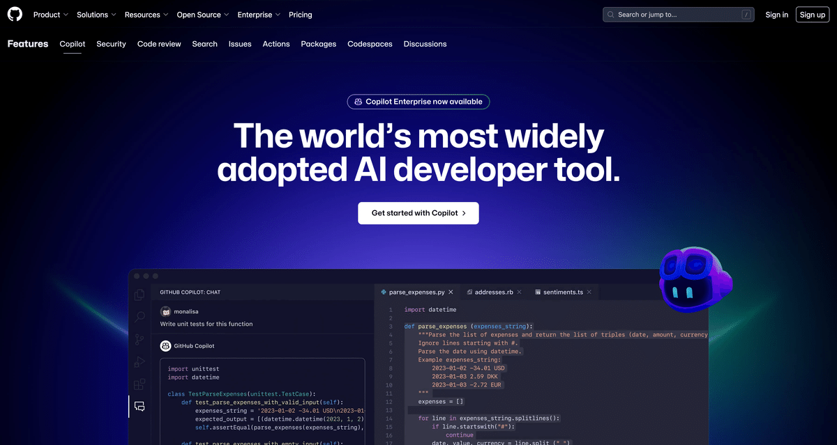 Github Copilotの公式ホームページ