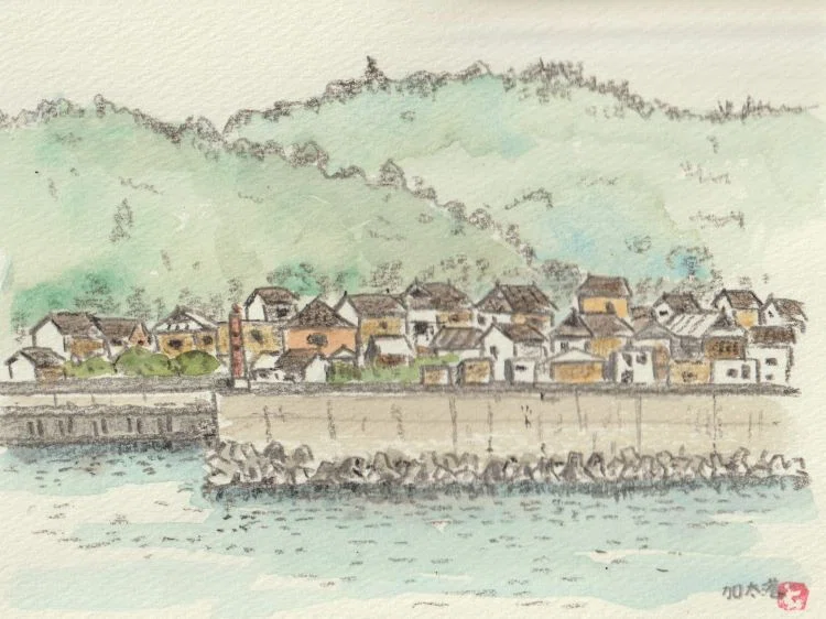 和歌山加太港を描いた｜水彩スケッチ帖