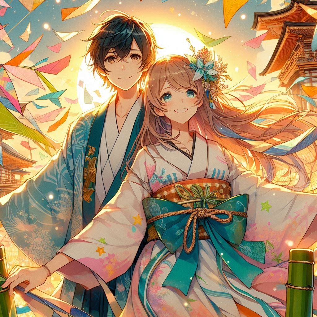 べーちゃん　夏夜の再会　シーグラス／天然石／七夕／織姫 AIイラスト 七夕(織姫様と彦星様の再開)｜笑わせるセールスマン