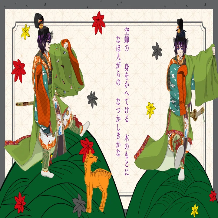 山口くすえ【紅葉賀光源氏と頭中将】肉筆日本画　印あり 特別企画・[源氏物語] 光源氏と頭中将が「青海波」を舞う 紅葉賀