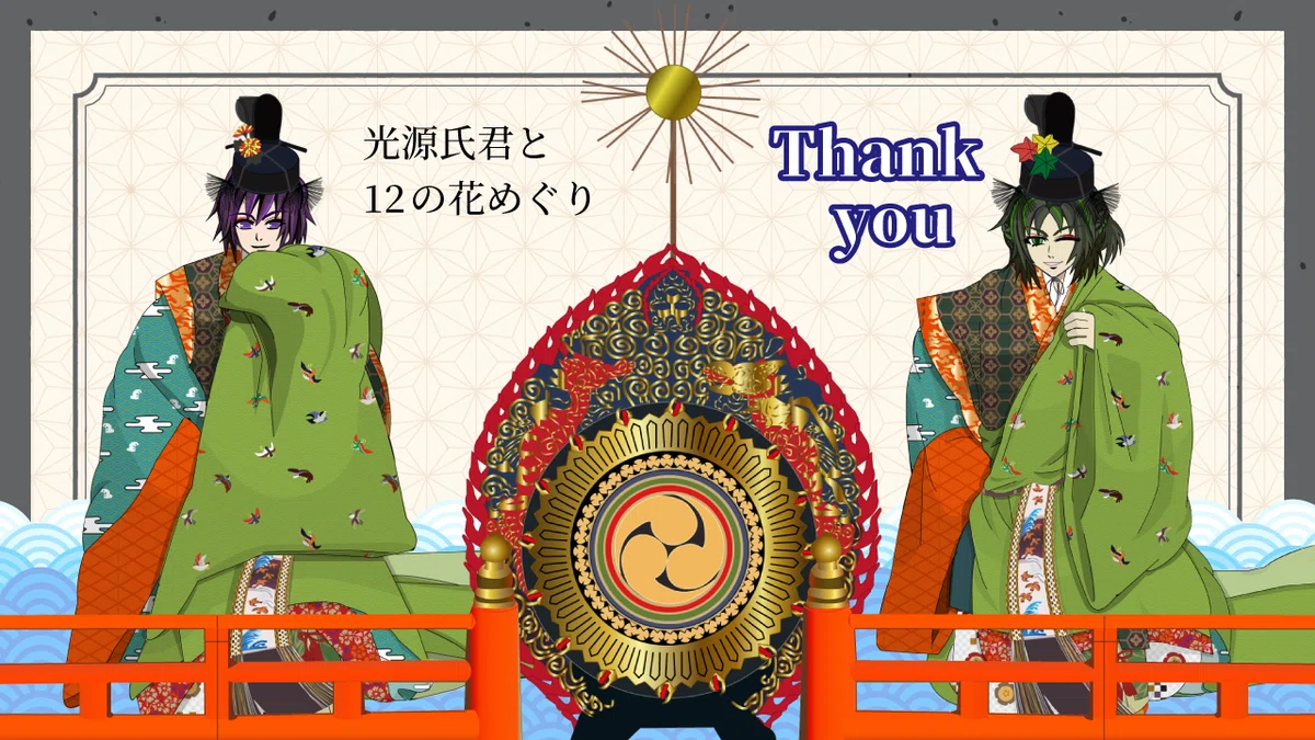 山口くすえ【紅葉賀光源氏と頭中将】肉筆日本画　印あり 特別企画・[源氏物語] 光源氏と頭中将が「青海波」を舞う 紅葉賀