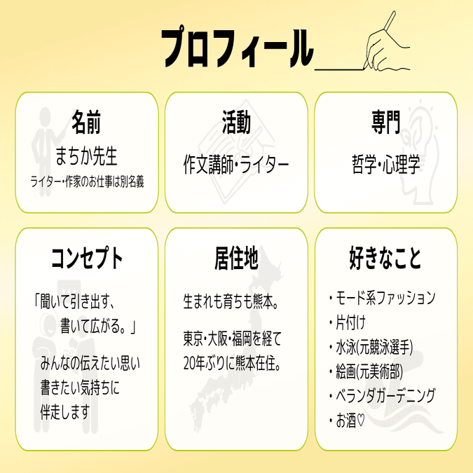 作文の先生 ｜ プロフィール＆自己紹介｜まちか先生｜作文講師・ライター