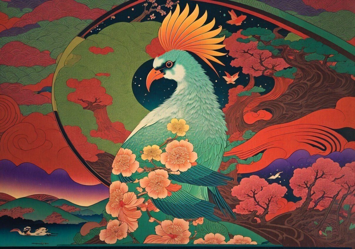 digital浮世絵 鳥 サイケデリック｜gobujii ゴブジイ 70代 NFT