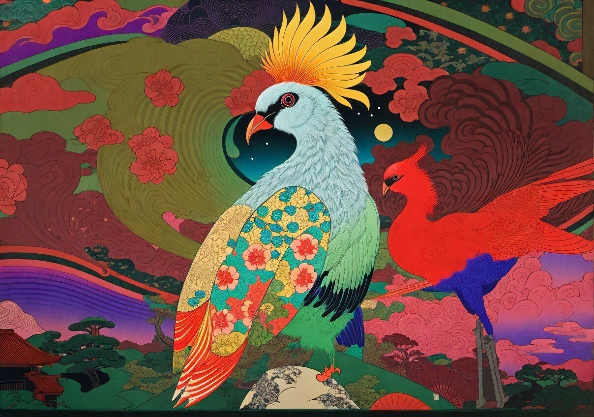 digital浮世絵 鳥 サイケデリック｜gobujii ゴブジイ 70代 NFT