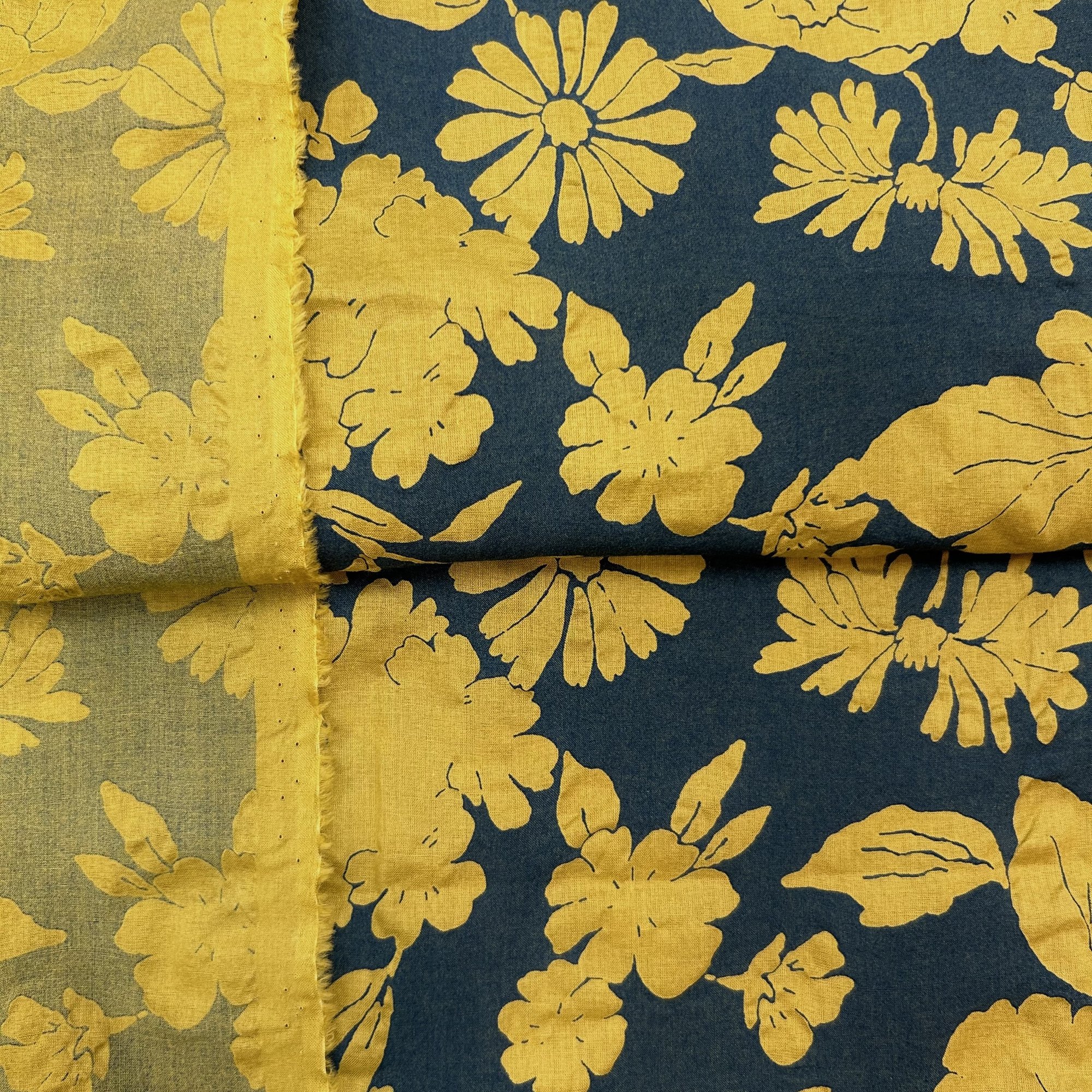 ✂️7/12 本日のおすすめ生地✂️花柄綿80双ローン塩縮加工サッカー(グリーン×イエロー)｜服地のサカモト