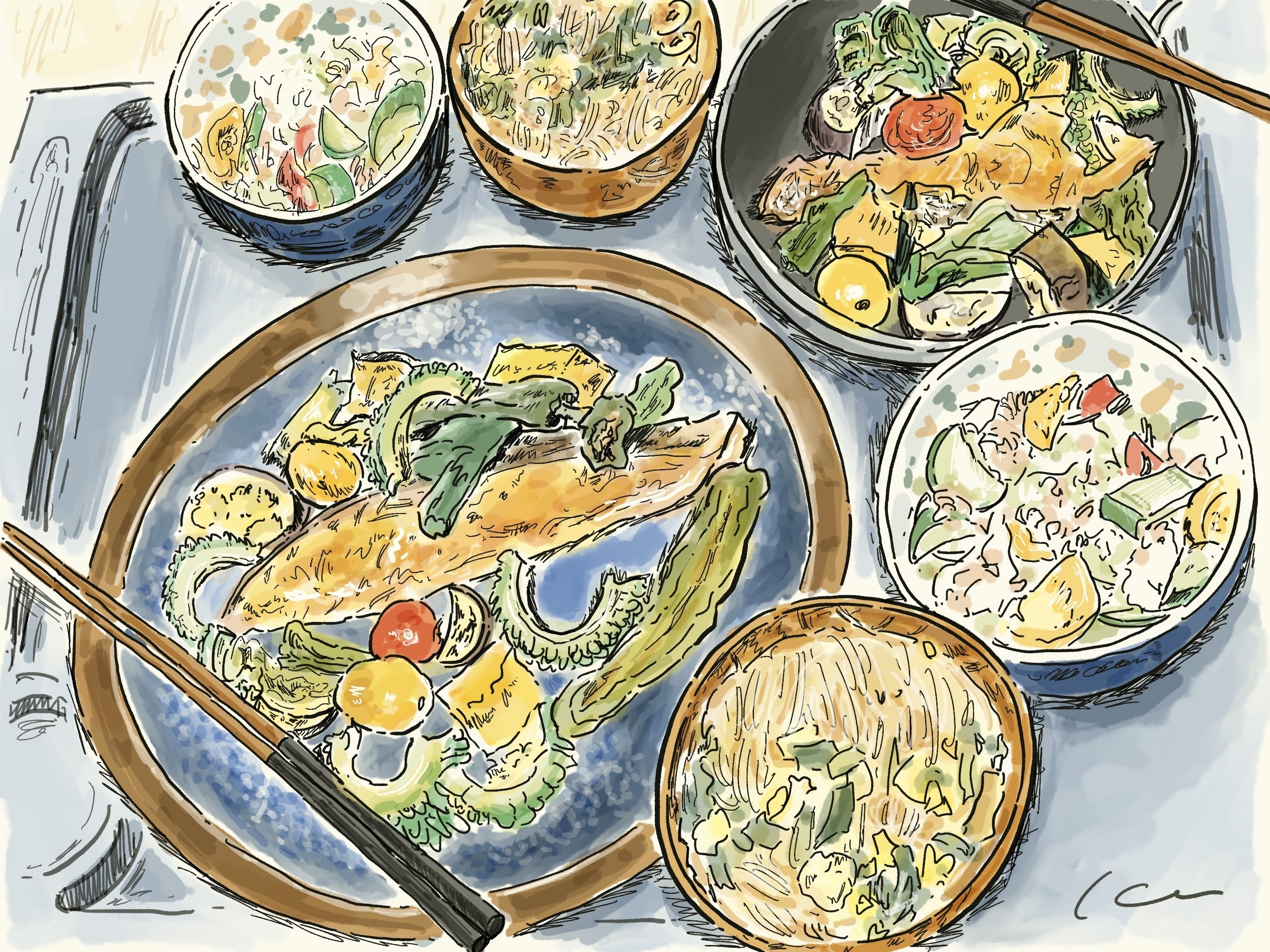 もらった『夏野菜』美味しくいただいたので、描いてみました。【水彩