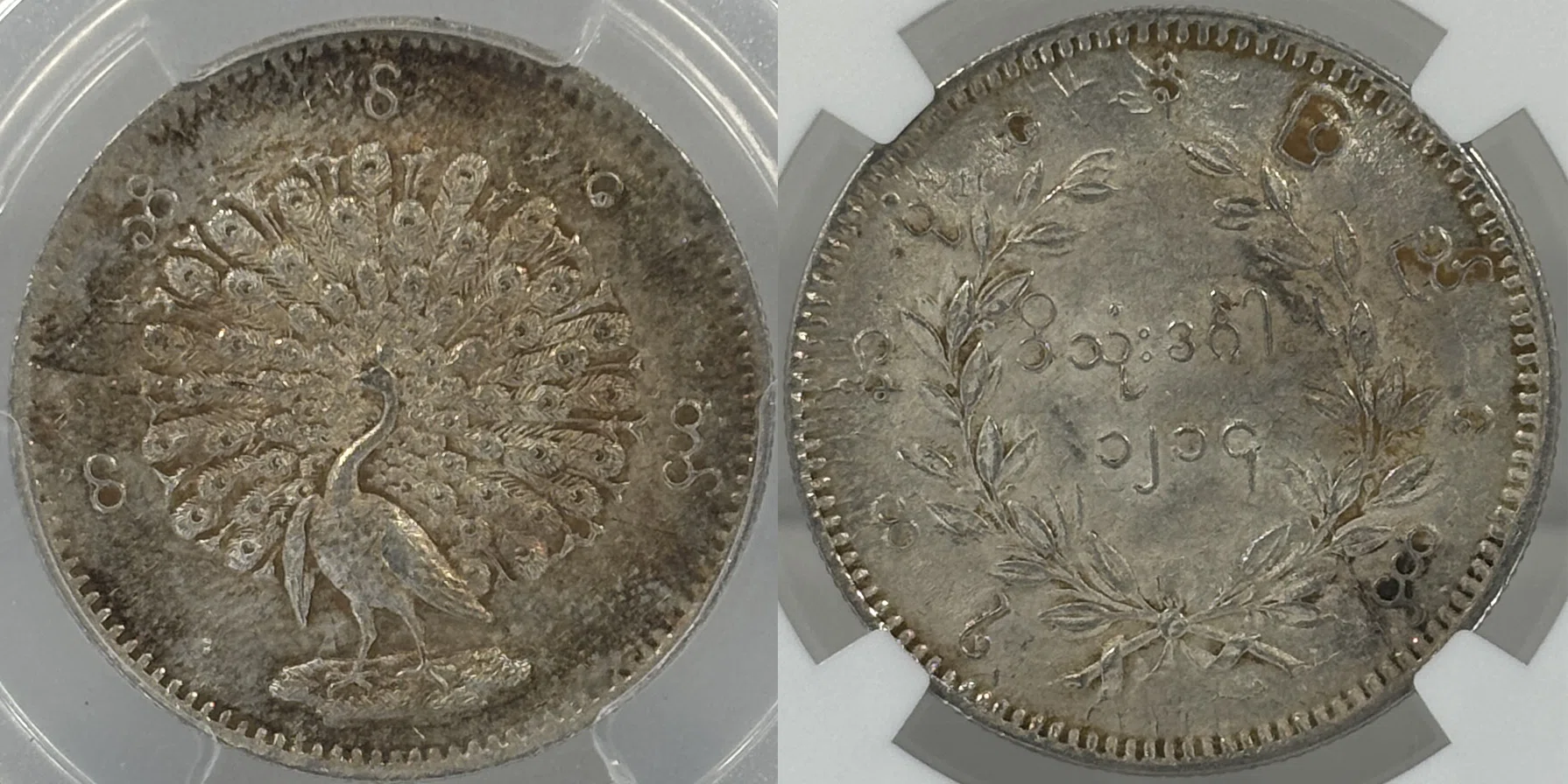 1852年 ミャンマー 孔雀 チャット銀貨｜アンティークコイン サンクチュアリ
