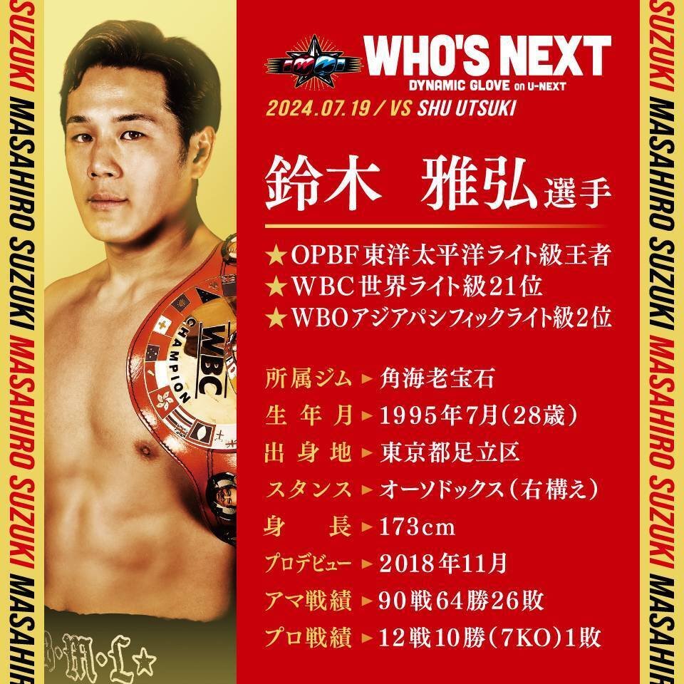 WHO'S NEXT DYNAMIC GLOVE on U-NEXT👑FIGHT WEEK ー鈴木雅弘選手