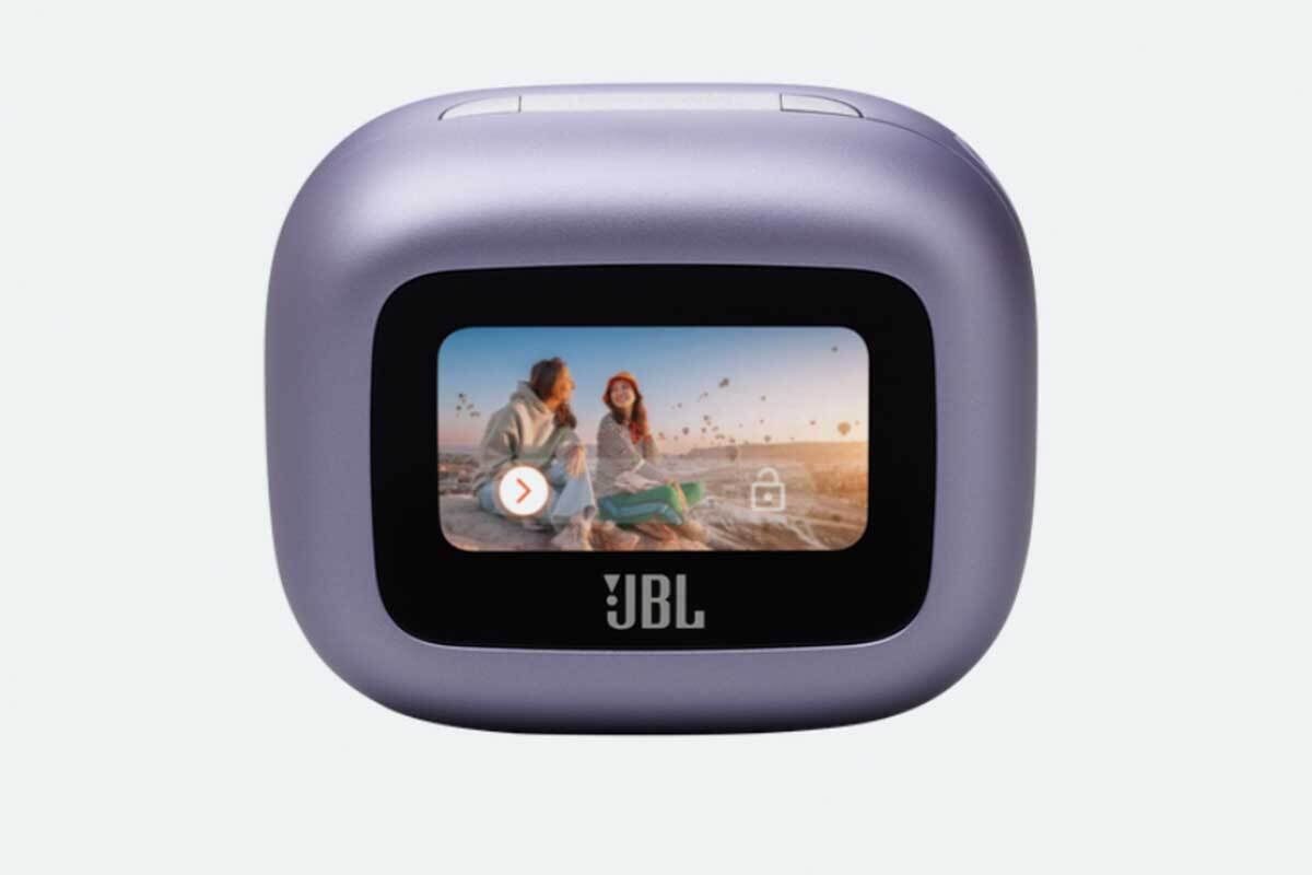 美品 JBL LIVE BUDS 3 パープル ディスプレイ搭載 JBL Live Buds 3 Noise-Cancelling Earbuds with Smart Case (Purple