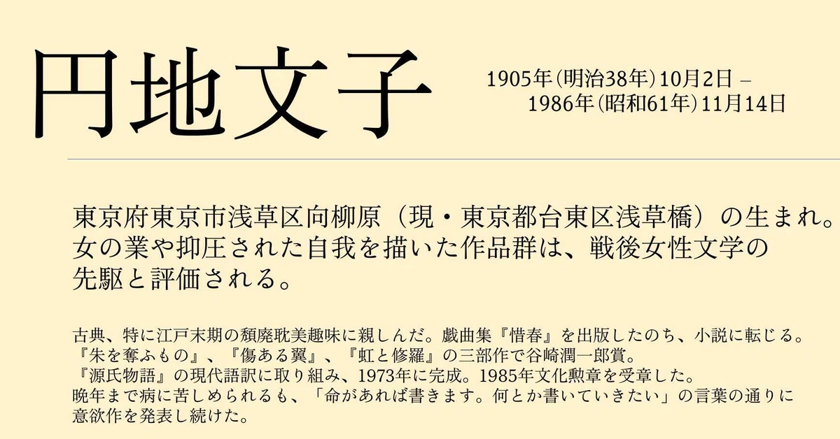 小説家、作家、円地文子、昭和、女流作家、女性、江戸、王朝文学、女阪、源氏物語、朱を奪ふもの、虹と修羅、妖
