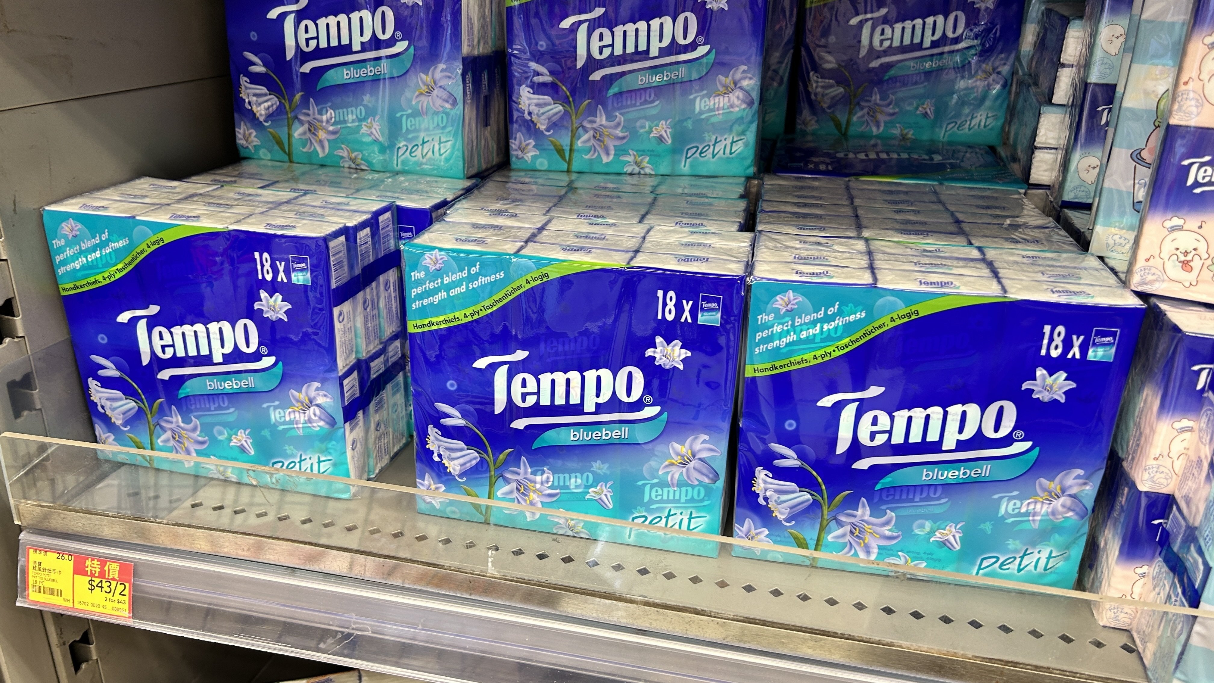 お得！144個セット 香港 テンポ Tempo ポケットティッシュ TEMPO（テンポ） ポケットティッシュ 標準サイズ 香りなし 10個