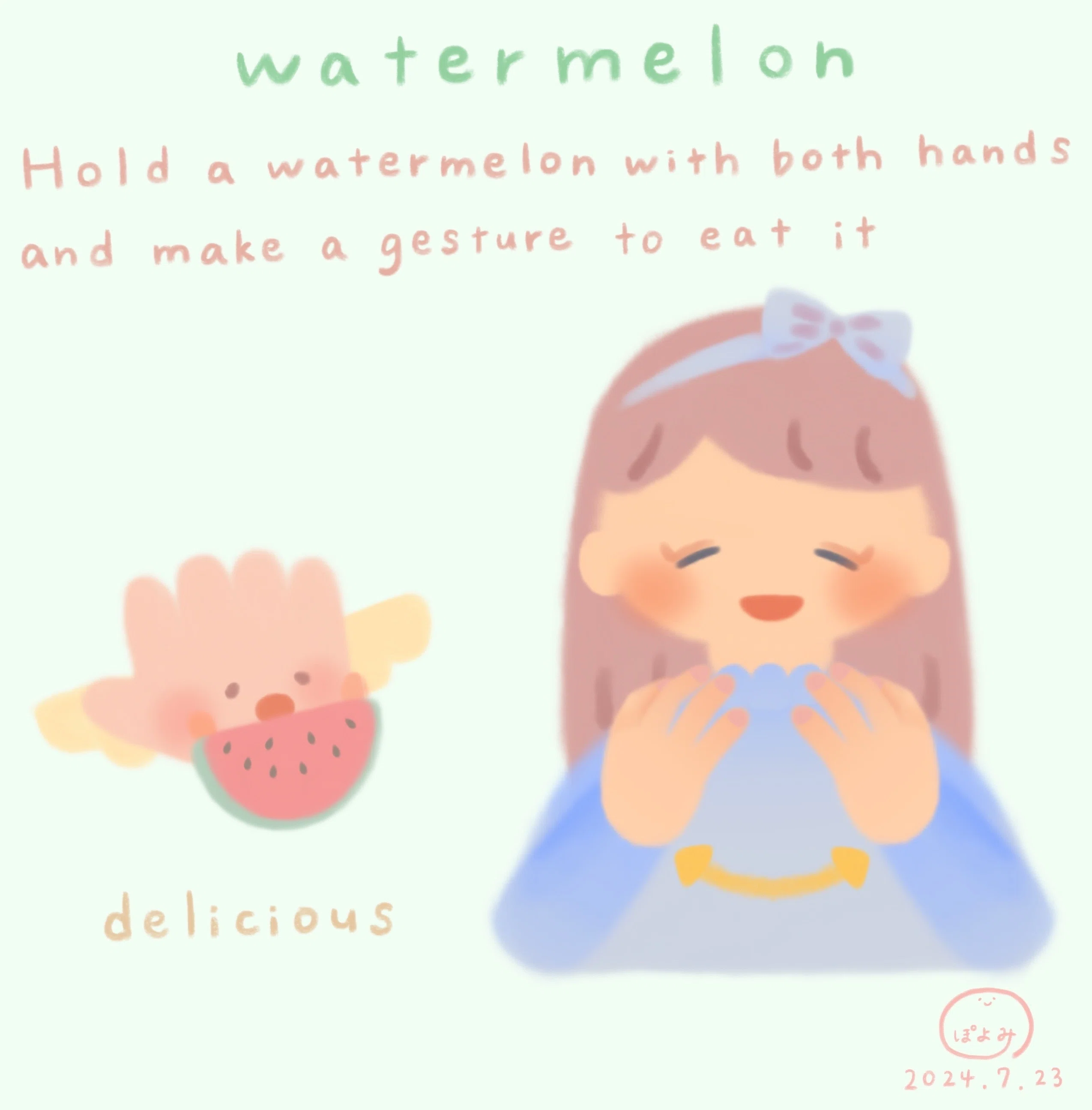 [Sign Language Illustration] Watermelon 🍉 Poyomi｜聴覚障がい支援🦻ぽよみ
