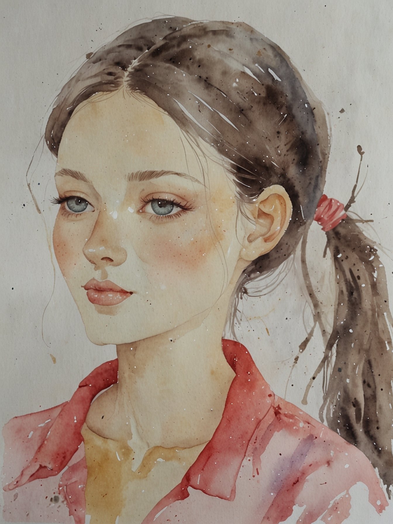 水彩画　絵画　 「化粧直し」 水彩画絵画 「化粧直し」