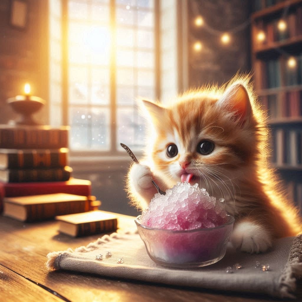 ネコかき氷(プロフ確認願います) AIイラスト 夏はやっぱりかき氷だニャン｜笑わせるセールスマン