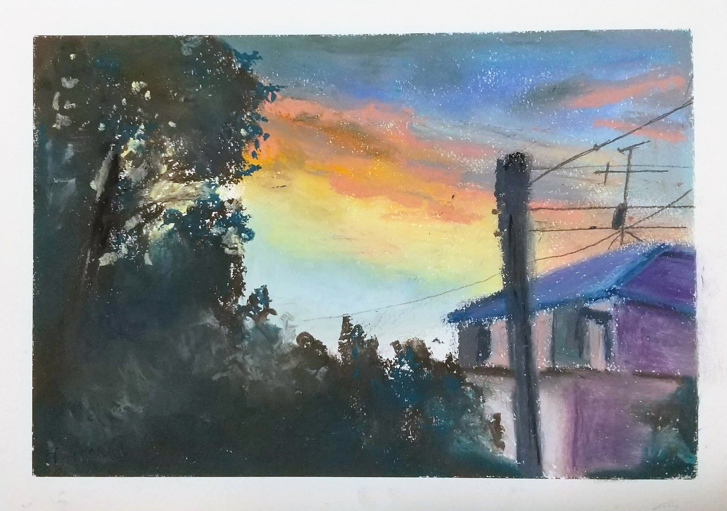 森林の風景 パステル画 原画 オイルパステル】苦手な風景画に挑戦して感じたオイルパステルの