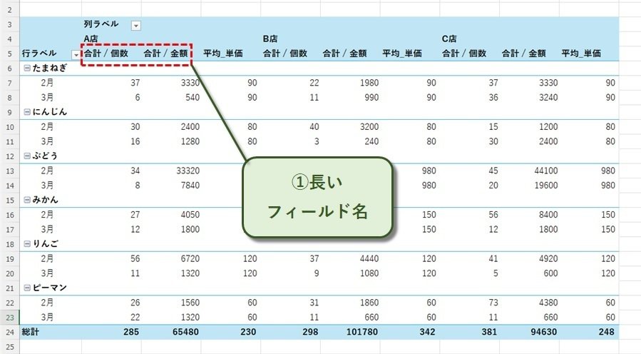 長いフィールド名