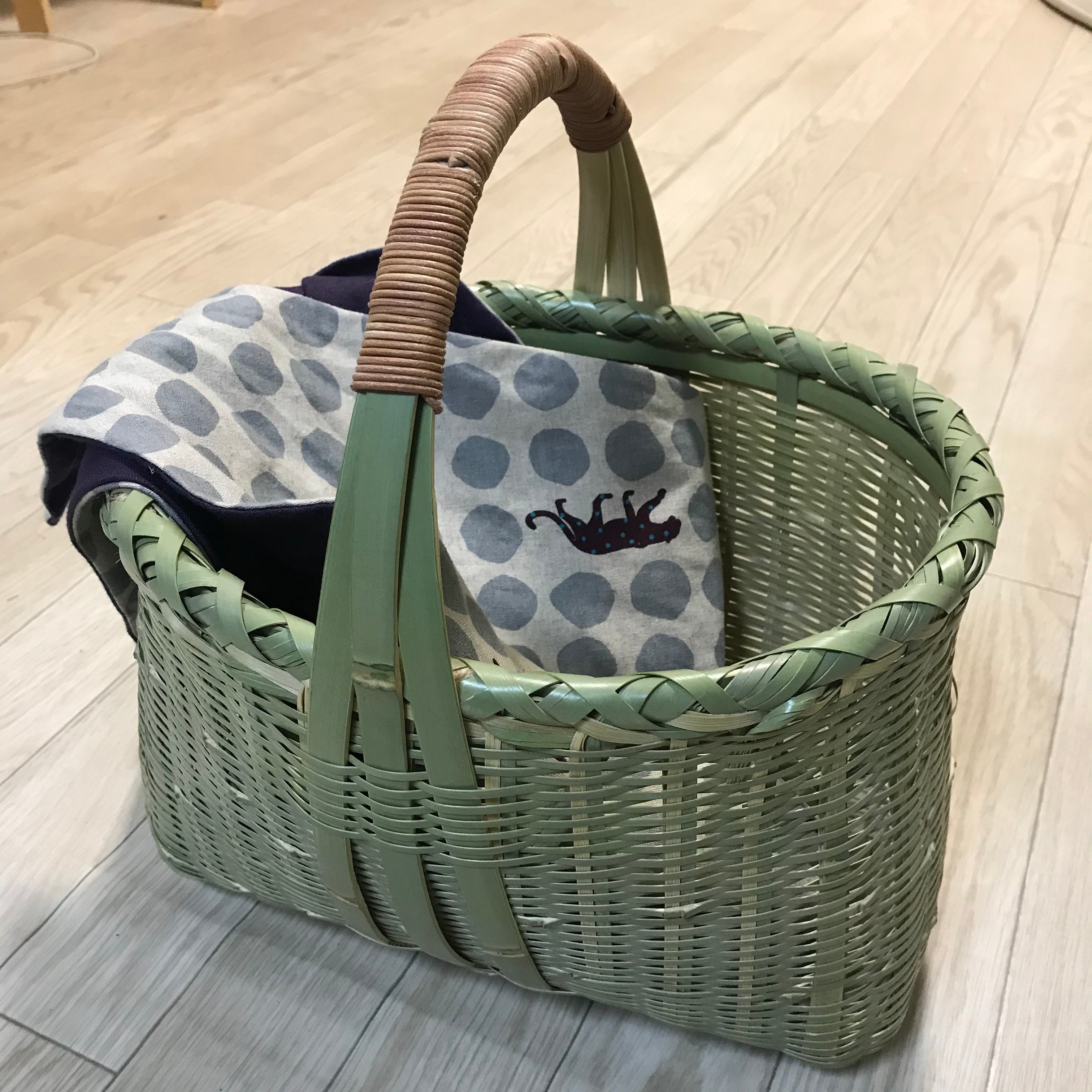竹細工 買い物かご Lサイズ3 巻縁(11) （青竹の買い物カゴ