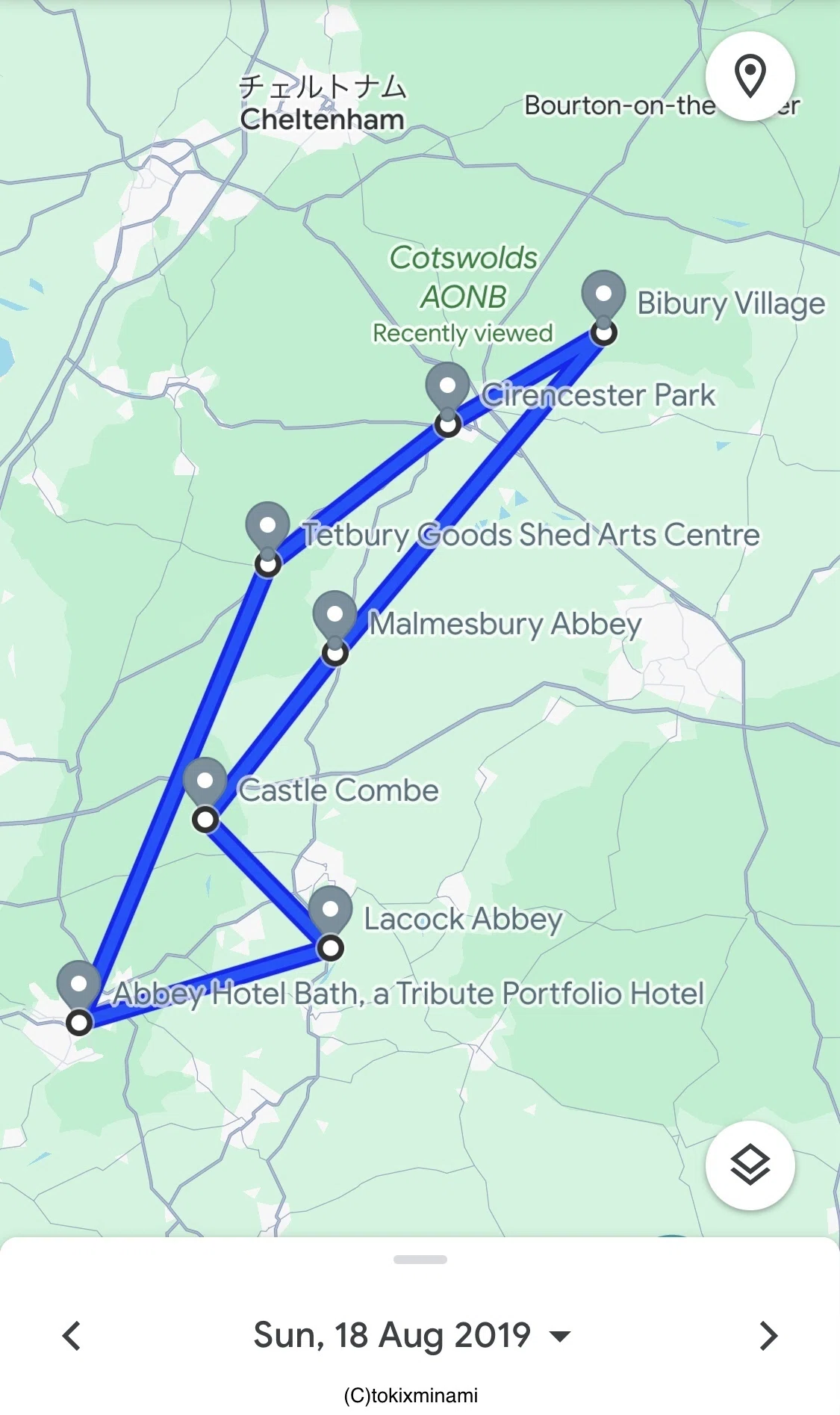 コッツウォルズ Cotswolds イギリス 田園地帯 観光ルート 地図