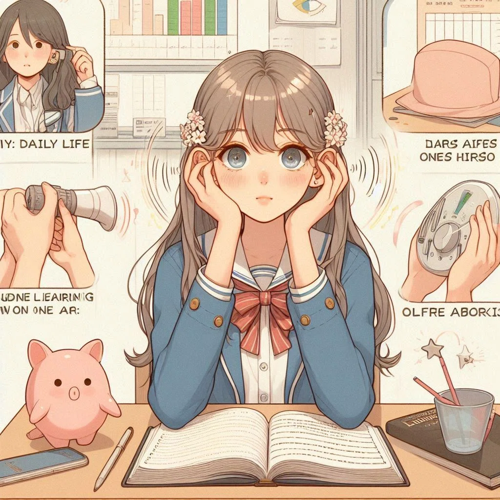 日常生活：Daily Life【創作大賞2024エッセイ部門】【女子高生エッセイ】【英語】⓮『ある日、片耳難聴で世界が半分になった👂🏻』High School Girl Essay “One Day, My World Was Halved by Sudden Hearing Loss in One Ear👂🏻”Koro＆Arumi #イラスト <a target=