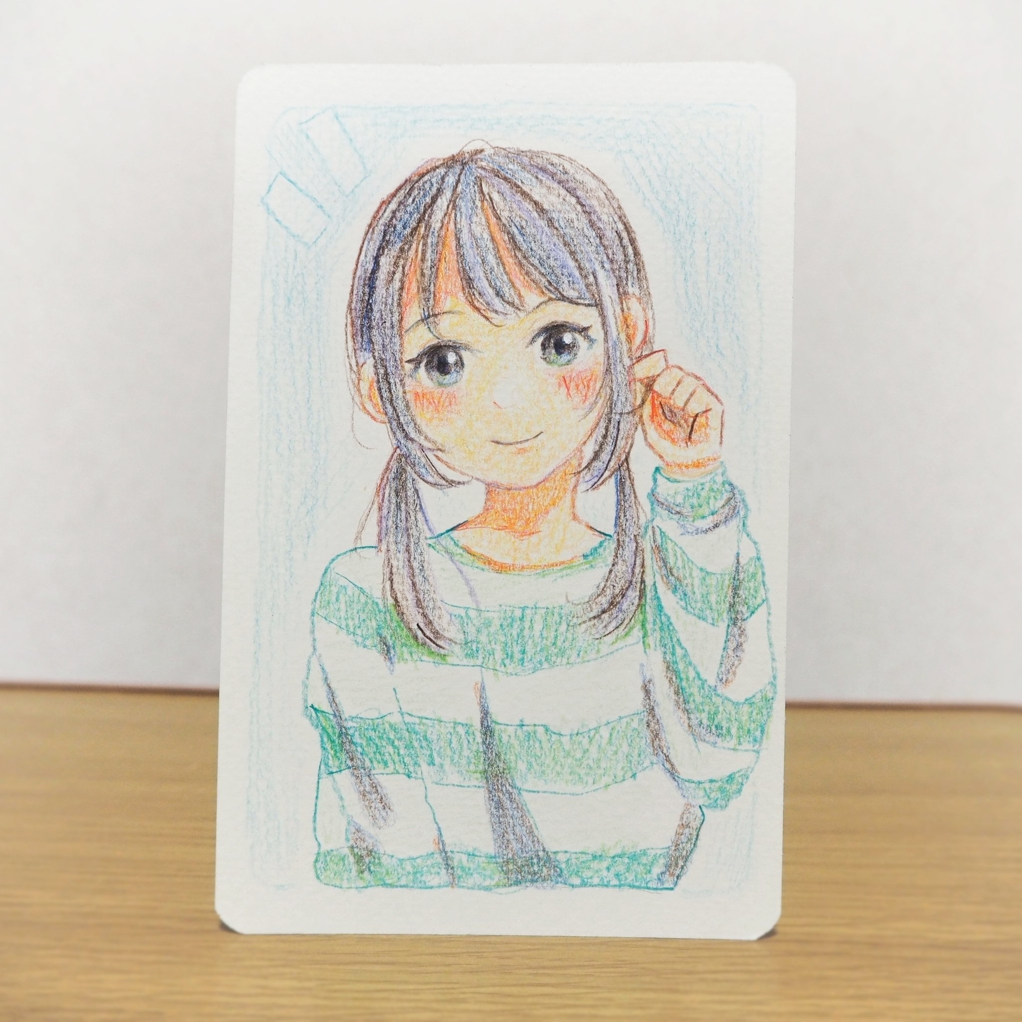 自作手描イラスト3 初音ミク VOCALOID 3角座り 手描きイラスト 色紙