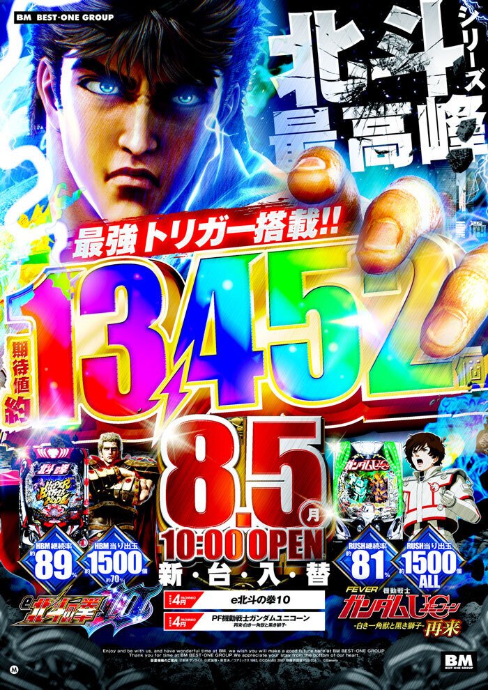 8/5(月)遂に登場🌠e北斗の拳10🌠Pガンダムユニコーン🦄Lワンパンマン