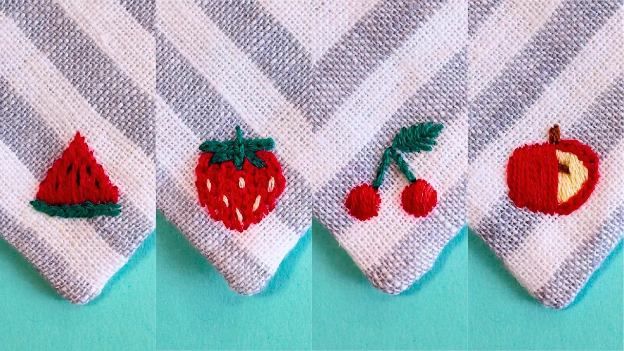 刺繍図案無料】フルーツの刺繍方法前半｜はなめろん｜刺繍愛好家